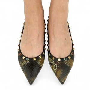 VALENTINO Garavani Rockstud Snakeskin Ballet Flats Size IT37.5